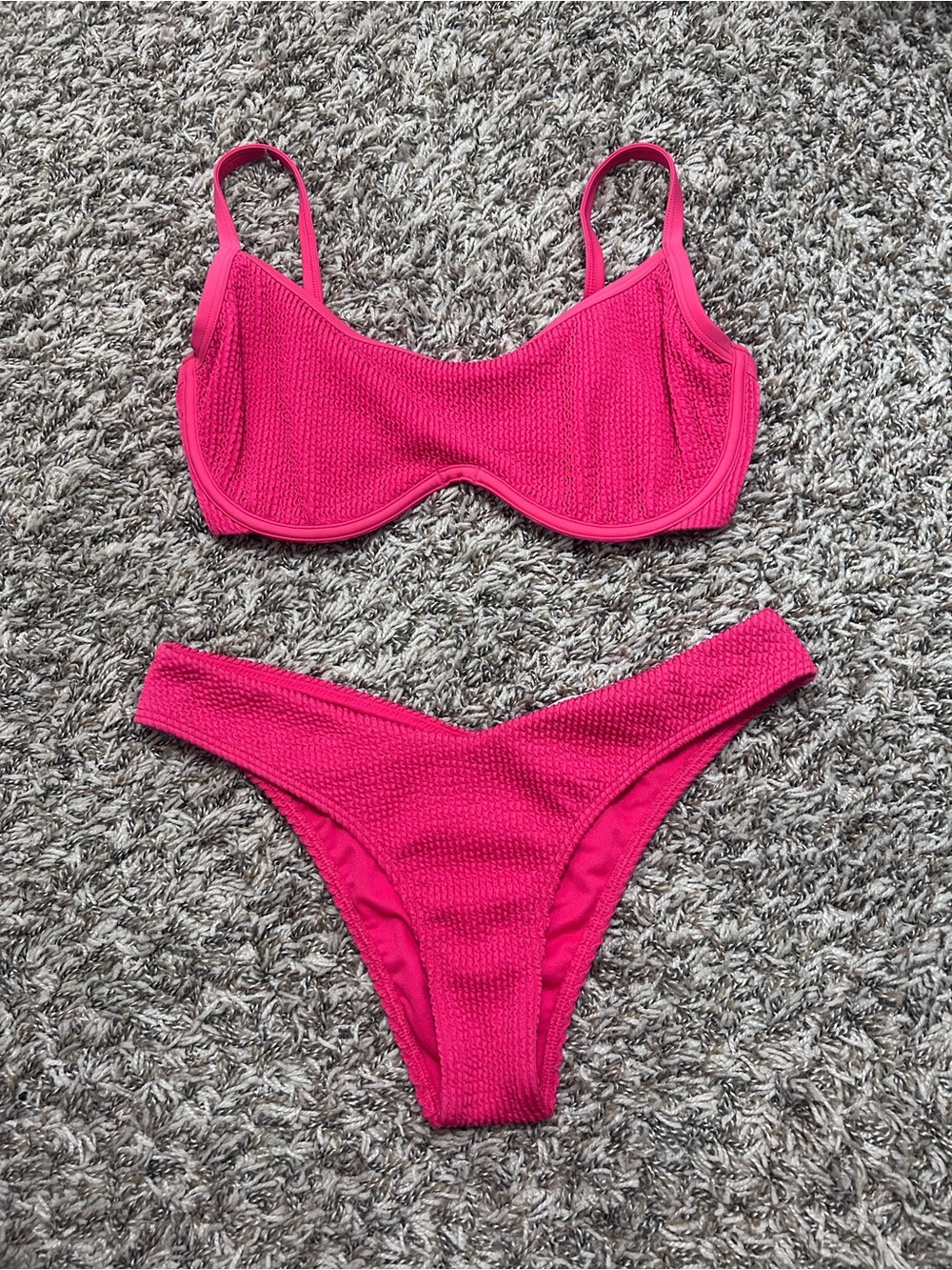 Abercrombie & Fitch Bright Pink Textured Underwire Bikini Set